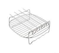 NEIQIUWING Griglia doppia per friggitrice ad aria calda, griglia per barbecue con 4 spiedini, accessori per forno, resistente al calore fino a 230 °C, lavabile in lavastoviglie, argento, 17,8 cm