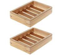 NEIQIUWING Set di 2 porta sapone in legno con scarico, effetto bambù naturale, 10 x 8,7 x 2,2 cm, per sapone e gel doccia