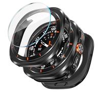 Neitra 3 in 1 Cover per Samsung Galaxy Watch Ultra 47mm, Custodia Protettiva in Metallo Paraurti Robusto con Back Frame e Pellicola Protettiva Vetro per Watch 7 Ultra, Nero/Arancione