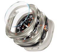 Neitra 3 in 1 Cover per Samsung Galaxy Watch Ultra 47mm, Custodia Protettiva in Metallo Paraurti Robusto con Back Frame e Pellicola Protettiva Vetro per Watch 7 Ultra, Titanio/Arancione