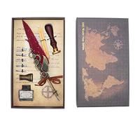 Neiyty Set di Penne Vintage, Base in Ottone di Alta qualità | Piume d\'oca naturali, Contiene pennini di ricambio, Motivo inciso unico, Bellissima confezione regalo, Ideale per