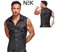 NEK Camicia Senza Maniche Nera Opaca e Aderente con Bottoni a Pressione Anelli D