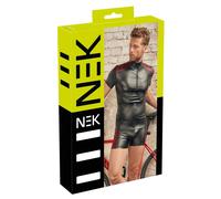 NEK T-SHIRT Top Aderente Uomo Nero Opaco Maniche Corte Front ZIP sul Petto Collo