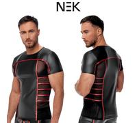 Nek Maglia Aderente Nera Opaca Strisce Rosse e Inserti Trasparenti sui Lati Uomo