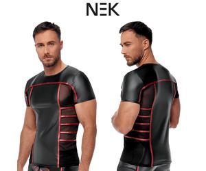Nek Maglia Aderente Nera Opaca Strisce Rosse e Inserti Trasparenti sui Lati Uomo