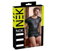 Maglia uomo nera a maniche corte con dettagli metallici e lacci - NEK - XL