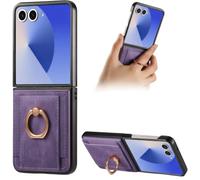Nekiyo Tech Card Holder Kickstand Wallet Case for Samsung Galaxy Z Flip 8 | Card slots, 360° rotating ring kickstand, PU leather + hard PC, Magnetic car mount compatible, For Samsung Galaxy Z Flip 8