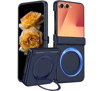 Nekiyo Tech Compatible with Samsung Galaxy Z Flip 7 Custodia con Supporto ad Anello, Protezione Cerniera, Protezione Schermo, Ricarica Wireless Resistente agli Urti Copertura Robusta - Blu