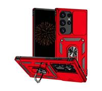 Nekiyo Tech Custodia con Cavalletto Magnetico Rotante 360° Compatible with S24 FE, Protezione Grado Militare con Copertura Fotocamera Tecnologia Antishock Air Cushion per Uomo Donna - Rosso
