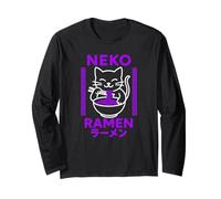 Neko - Gatto con ciotola per ramen, stile anime, grafica alimentare Maglia a Manica