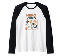 Neko Vibes Sakura Dreams Anime Vintage Maglia con Maniche Raglan