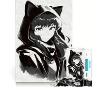 Nekomimi Hoodie Black Ink Puzzle da 1000 pezzi per adolescenti Puzzle per la mente Antistress Arte Assemblaggio Regalo Premium (38x52cm)