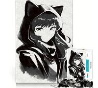 Nekomimi Hoodie Black Ink Puzzle da 1000 pezzi per adulti Puzzle di logica fine Gioco tranquillo Divertimento Bordo pulito Regalo memorabile (38x26cm)