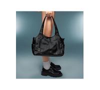 Nel 2025, la nuova borsa a tracolla classica di moda Joker in colore unito, in tessuto PU retrò di grande capacità, di colore nero, è adatta per lo shopping. Nel 2025, la nuova borsa a tracolla classi