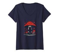 nel Mio Elemento: Stravagante Avventura nella Foresta dei Funghi Maglietta con Collo a V, Donna, Navy, L