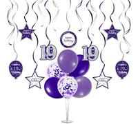 Nelbiirth Set di decorazioni per feste per il 19° compleanno, vortici viola per 19° compleanno con kit di supporto per palline da tavolo viola, applausi a diciannove anni decorazioni per feste di Bday.