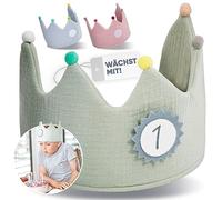 NeLi Corona di compleanno per ragazze e ragazzi in mussola corona decorativa cappello in tessuto con numeri da 1 a 9 con velcro in tre colori (menta)