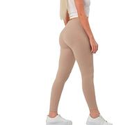 NELIS HOME Leggings da palestra a coste a vita alta, leggings elastici per il controllo della pancia, leggings da donna elasticizzati, comodi, per allenamento, tempo libero quotidiano, Beige,