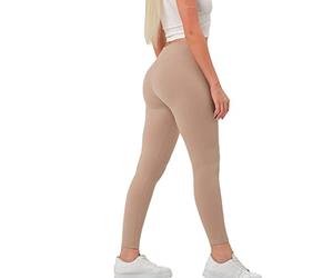 NELIS HOME Leggings da palestra a coste a vita alta, leggings elastici per il controllo della pancia, leggings da donna elasticizzati, comodi, per allenamento, tempo libero quotidiano, Beige,