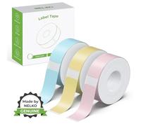 NELKO Nastro per etichettatrice originale P21, carta per stampa di etichette adattata, 14 x 40 mm, ricambio standard laminato per ufficio, multiuso, P21, 180 nastri/rotolo, 3 rotoli, blu/giallo/rosa