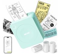 Nelko Stampante per adesivi, PM230 Print Pod Mini stampante Bluetooth Portabel Sticker Maker con 3 rotoli di carta, mini stampante con più modelli per telefono e tablet, bianco, verde, 1 confezione