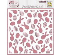 Nellie's Choice Forma di Coniglietti e Uova di Pasqua-Stencil Riutilizzabile creativi di 15 x 15 cm-Scrapbooking, Creazione di Biglietti e Altri Progetti con la Carta, Bianco, Taglia Unica