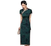 NELLN Cinese Vintage Cheongsam Verde Scuro Migliorato retrò Repubblicano Elegante Abito Lungo Sottile Qipao Abbigliamento Tradizionale for Le Donne (Color : Green, Size : 3XL)