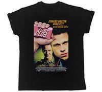 NELLN Fight Club Brad Pitt Movie Poster T-Shirt Mens Unisex Black Tees L