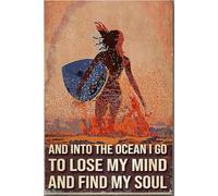 Nell'oceano vado a perdere la testa e a trovare l'anima, poster vintage, arte murale sportiva, regalo per atleti amanti della spiaggia, giocatore, ragazza, surfista, tela, galleria, idea, stampe