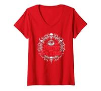 Nell'orrore Ci fidiamo di Spooky Skull Eye Gothic Men Macabre Maglietta con Collo a V, Donna, Rosso, L