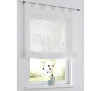 Nelly, tenda a pacchetto bianca con passanti, moderna, ricamata, semitrasparente, in poliestere, facile da pulire, dimensioni 100 x 140 cm