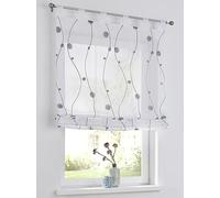 Nelly Tenda a pacchetto con passanti, colore bianco, semitrasparente, con ricamo, grigio moderno, poliestere, facile da pulire, larghezza x altezza: 60 x 140 cm
