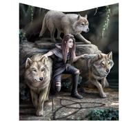 Nemesis Now Anne Stokes Power of Three Wolf Guardian Throw Blanket, Polyester, B