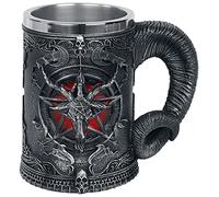 Nemesis Now Boccale da 16,5 cm, in resina con acciaio inossidabile, nero, con testa di baphomet, boccale da birra sabbatico, con inserto in acciaio inossidabile, colato in resina di alta qualità,
