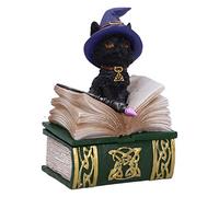 Nemesis Now Binx-Piccola Scatola con Statuetta di Gatto Nero e Libro degli incantesimi, Resina vinilica, Verde, 11 cm