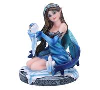 Nemesis Now Statuetta di fata Azura in resina, 8,5 cm, statuetta di fata blu con cristallo blu, fatina inginocchiata con palla di vetro, regalo fantasia, fata in resina di alta qualità, sapientemente