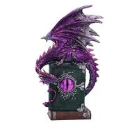 Nemesis Now Dragon Fable 24 cm, resina, viola, drago su libri stregati statuetta, ornamento scintillante drago viola, regalo da collezione, fuso in resina di alta qualità, sapientemente dipinto a mano