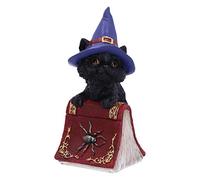 Nemesis Now Hocus-Statuetta di Gatto Nero familiare con Libro degli incantesimi, Resina, Rosso, 12.7cm