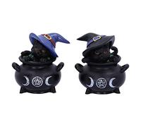Nemesis Now Hubble Bubble Witches Familiar Black Cat And Cauldron Figurines Calderone Figurine, Resina, Nero, 8 cm, 2 unità