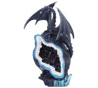 Nemesis Now Midnight Custodian Black Dragon Geode Light-Up Figurine 20,5 cm - Decorazione fantasy, accenti gotici per la casa, drago da collezione, geode illuminato