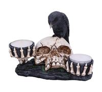 Nemesis Now Nevermore - Portacandela a forma di statuetta da 15 cm, in resina, colore: nero/osso, corvo su teschio, idea regalo in stile gotico, realizzato in resina di alta qualità, sapientemente