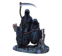 Nemesis Now Next in Line Figurine 19 cm, resina, nera, mietitore con bambino appoggiato sull'albero, figura horror umoristica di alta qualità, statuetta mietitore, fusa in resina finissima,