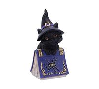 Nemesis Now Pocus-Statuetta di Gatto Nero familiare con Libro degli incantesimi, Resina, Viola, 12.7cm