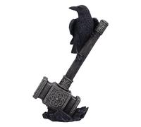 Nemesis Now Statuetta del martello degli dei, 23 cm, in resina, scultura di corvo sul martello di Thor, statuetta di martello di Thor, mitologia norrena, decorazione per camera da letto, realizzata in