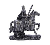 Nemesis Now Statuina di cavaliere pronto per la battaglia, finitura argento metallizzato, decorazione artistica medievale, cavaliere a cavallo con spada e redini, da servire