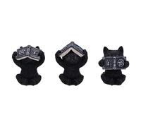 Nemesis Now Three Wise Spell Cats 8,5 cm, resina, nero, statuette di tre gattini saggi, set di tre statuette di gattini occulti, merce per gatti, fusa nella migliore resina, sapientemente dipinta a