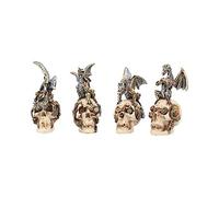 Nemesis Now U3830K8 Mind Machines - Set di 4 statuine con teschio di drago, 10,5 cm, colore: Bianco