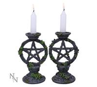 Nemesis Now Wiccan Pentagram Candlesticks Set of Two Candle Holder (NN Designs)