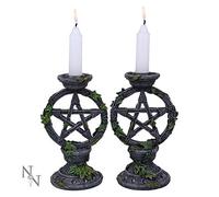Nemesis Now Wiccan - Set di 2 candelabri pentagramma in resina, 15 cm, colore: Nero