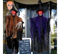 NEMMXUB 2 Pezzi Fantasma Halloween da Appendere, Scheletro Halloween Appendere 105 * 85cm, Occhio Rosso, Decorazioni Horror Esterno Giardino Party
